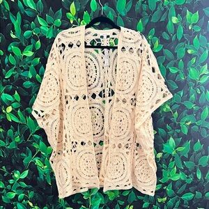 Maurices Crochet Open-Front Kimono Cardigan - Cream